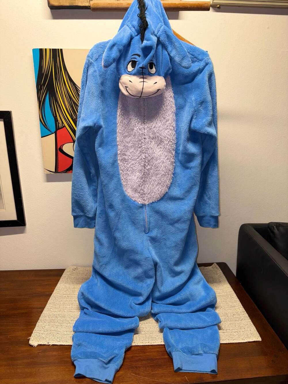 Disney Eeyore Fleece Suit Youth Size L (12-14) Blue Cosplay Sleepwear Halloween